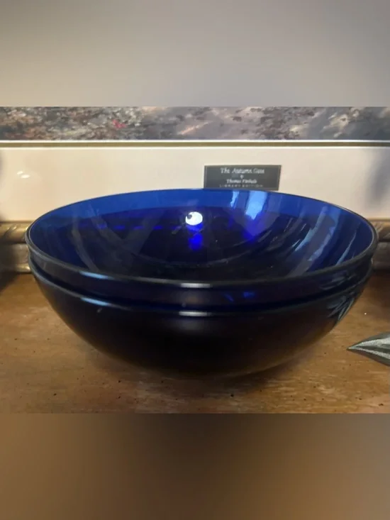 Vintage Cobalt Blue Glass Medium Serving Bowls - Set of 2 - Picture 2 of 7